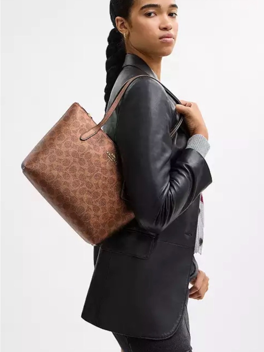 🤎Coach NWT Copper Brown Signature Metallic Fiona Zip Tote with Gold Hardware - Picture 2 of 9